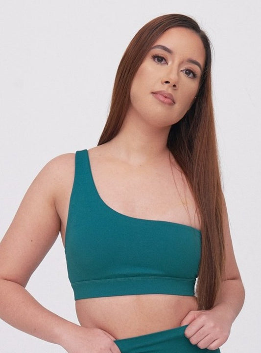 One Shoulder Vital Sport's Bra - Peacock