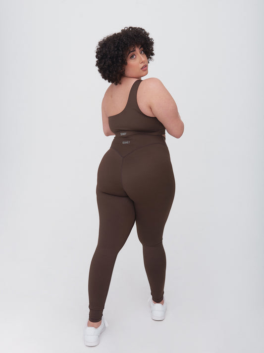 brown curved glute seams leggings
